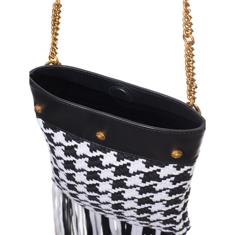Versace Black And White Leather And Textile Shoulder Bag