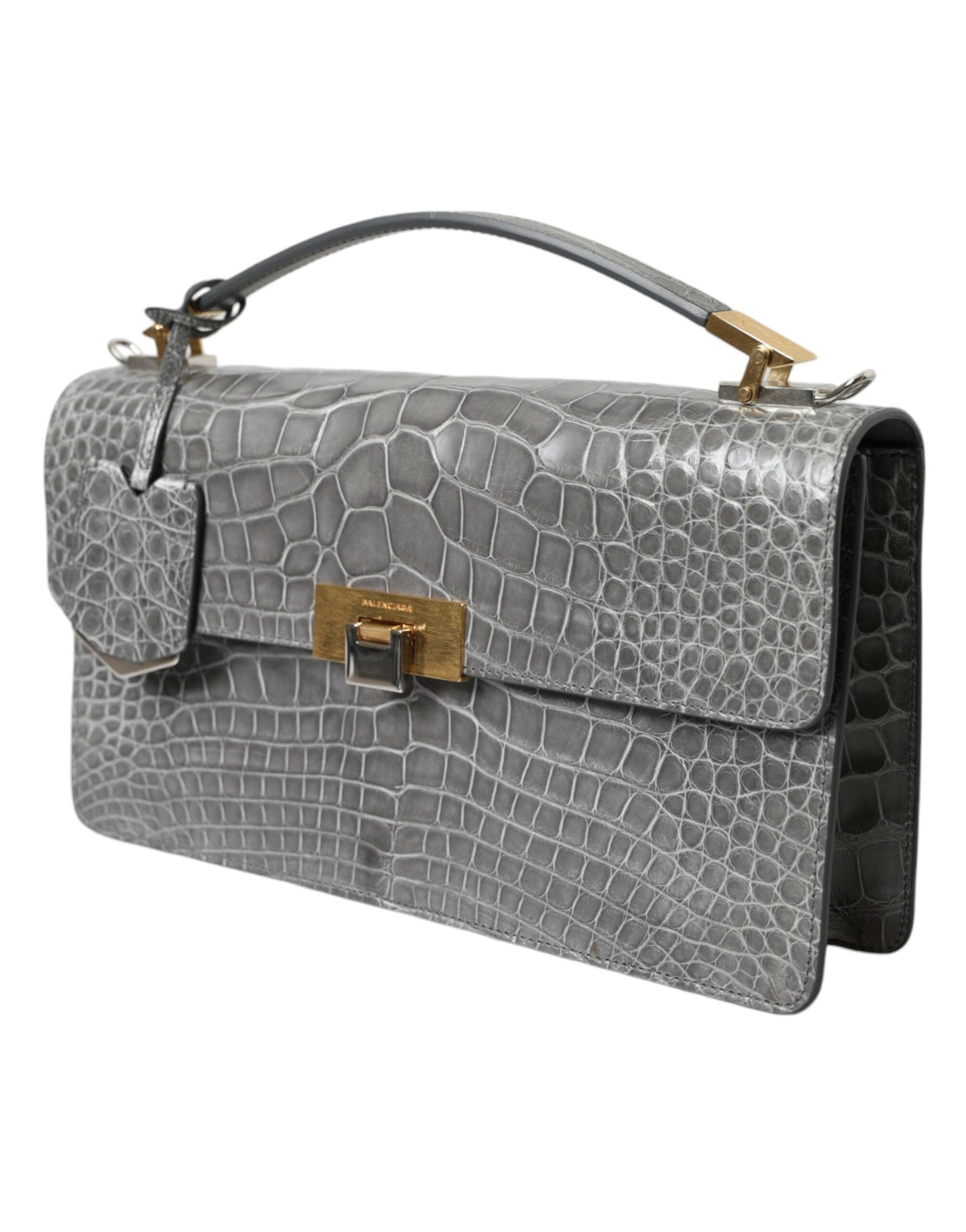 Balenciaga Gray Exotic Leather Medium Shoulder Hand Purse Bag
