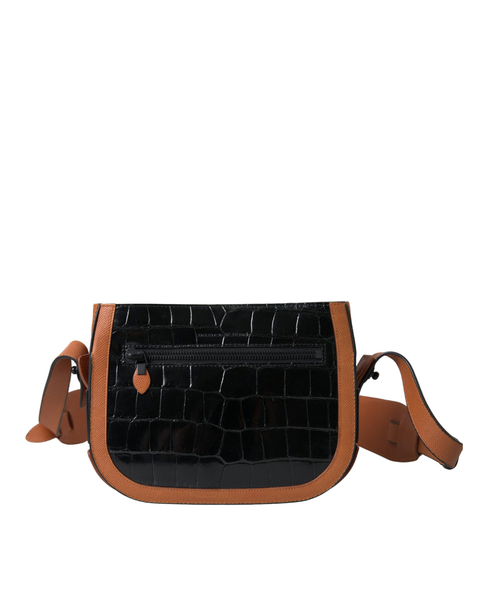 Balenciaga Black Brown Exotic Skin Leather Shoulder Camera Purse Bag
